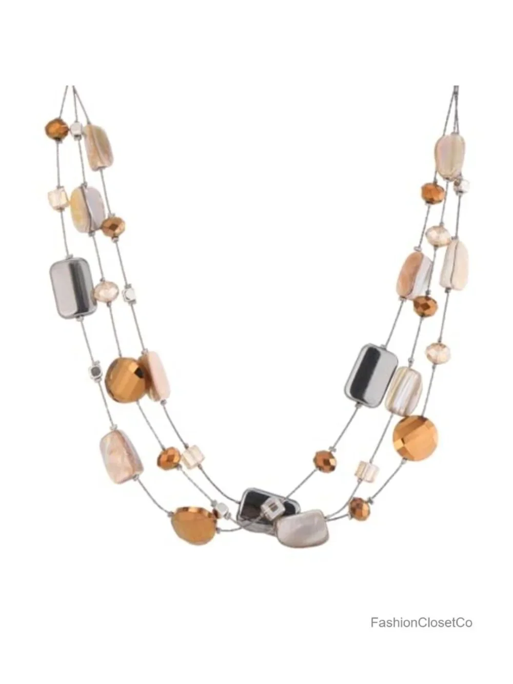 Beaded Statement Necklace 3 Layer Shell Crystal Collar Chunky Boho Jewelry